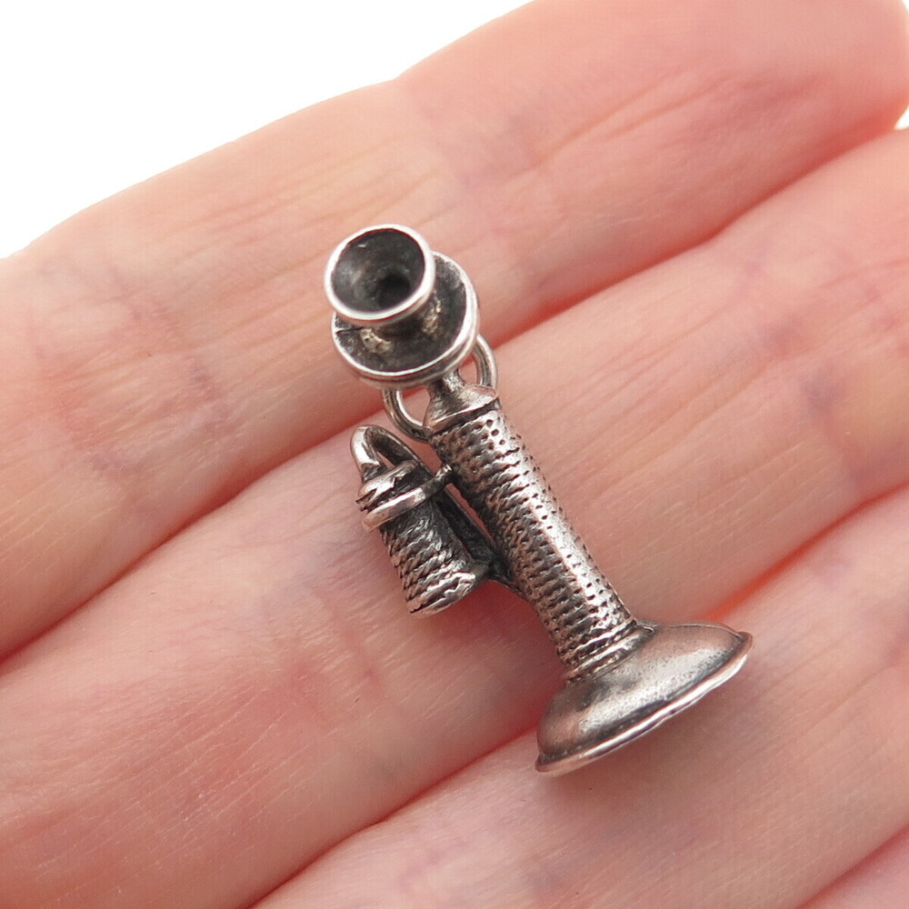 Danecraft 925 Sterling Silver Antique Art Deco Candlestick Phone 3D Mini Pendant